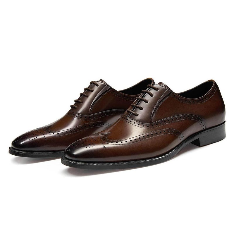 FRASOICUS Menâ€™s Dress Shoes with Genuine Leather in Classic Brogue Elastic Band Oxford Formal (Dark Brown, Adult, Men, 13, Numeric, US Footwear Size System, Medium) - Image 1